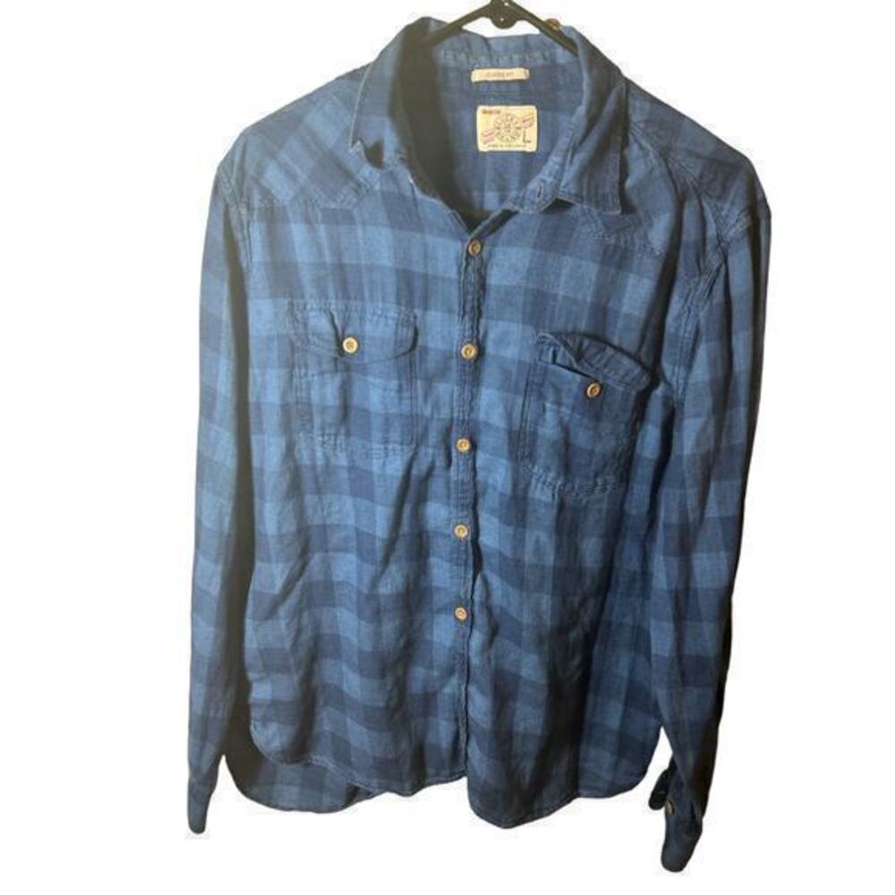 Lucky Brand‎ Mnes shirt size Lg blue Plaid long sleeve